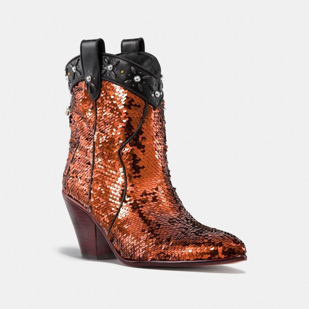 Western Bootie With Sequins in Brown - Size 9 B