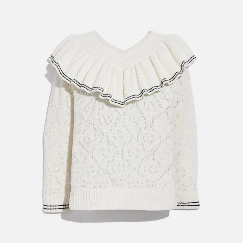 Ruffled Collar Sweater in White - Size M