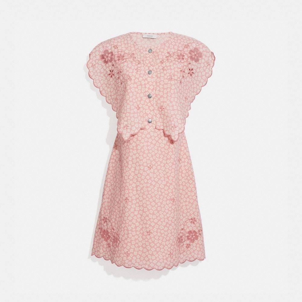Printed Short Broderie Anglaise Dress in Pink - Size 06