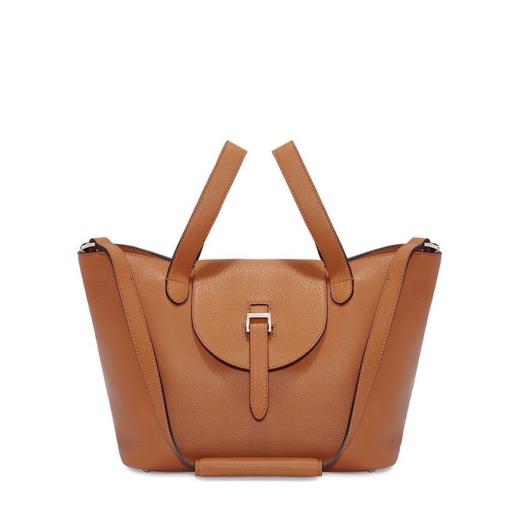 Meli Melo Thela Medium Tan Brown Leather with Zip Closure Tote bag for Women