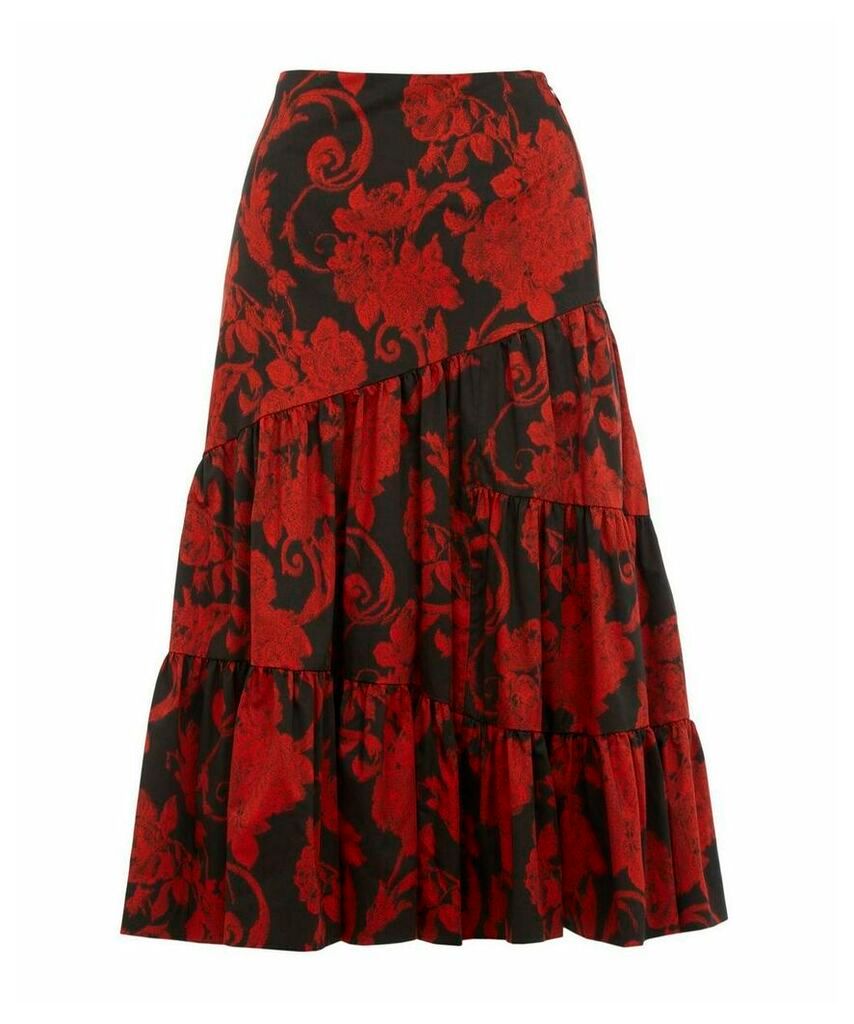 Shiraz Floral-Jacquard Tiered Midi-Skirt