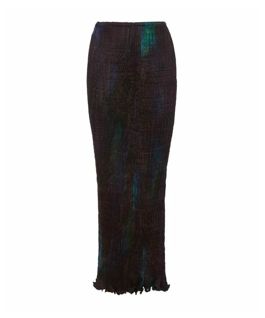 Woodland Slate Pleated Silk Skirt
