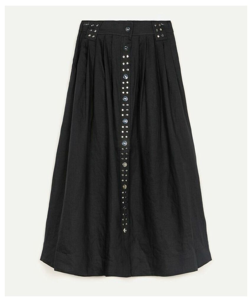 Studded Linen Midi-Skirt