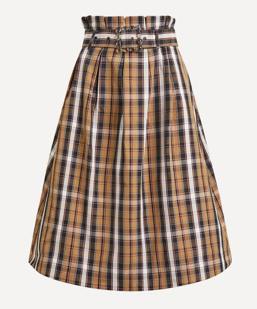 Finlay Paperbag-Waist Checked-Taffeta Skirt