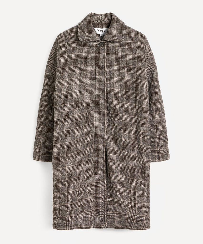 Cocoon Crumpled Wool Check Coat