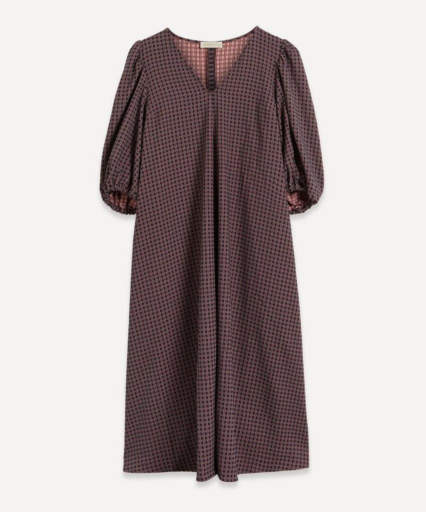 Mavelin Check Puff-Sleeve Midi-Dress