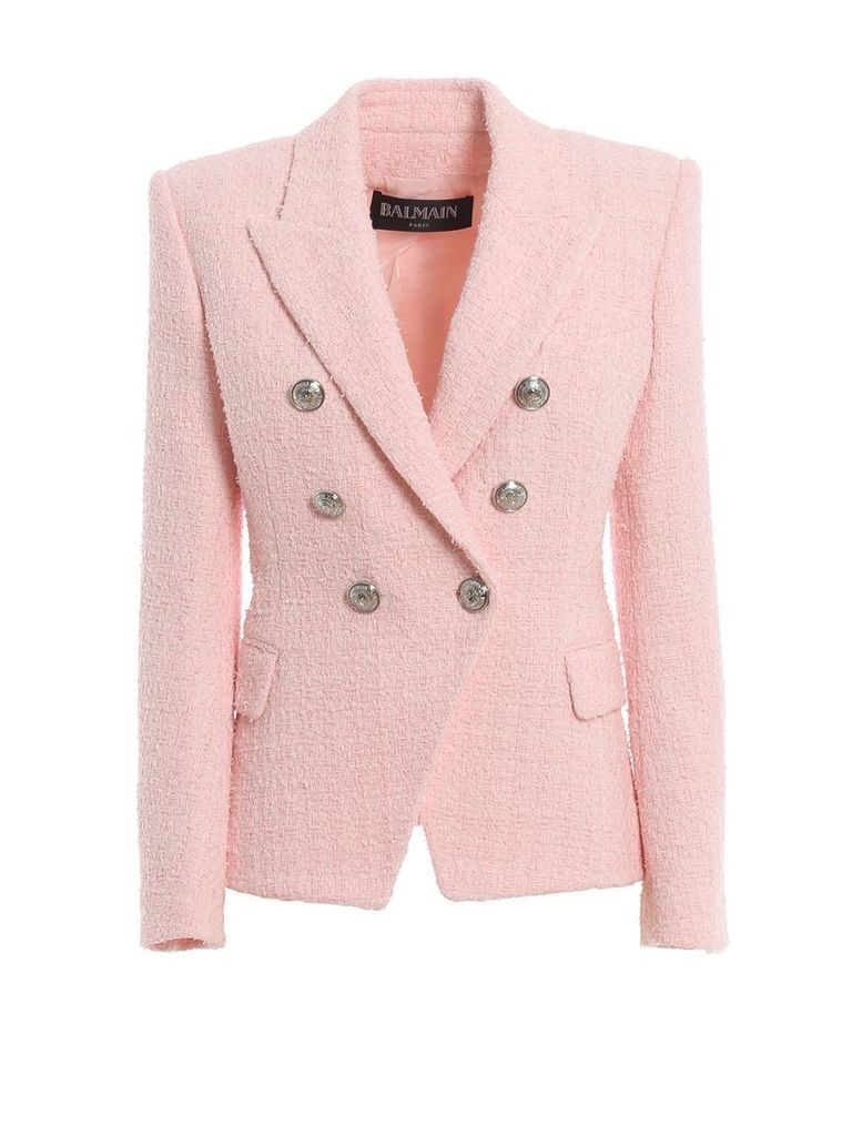 Balmain Light Pink Cotton Blend Tweed Blazer Rf07150c1384af