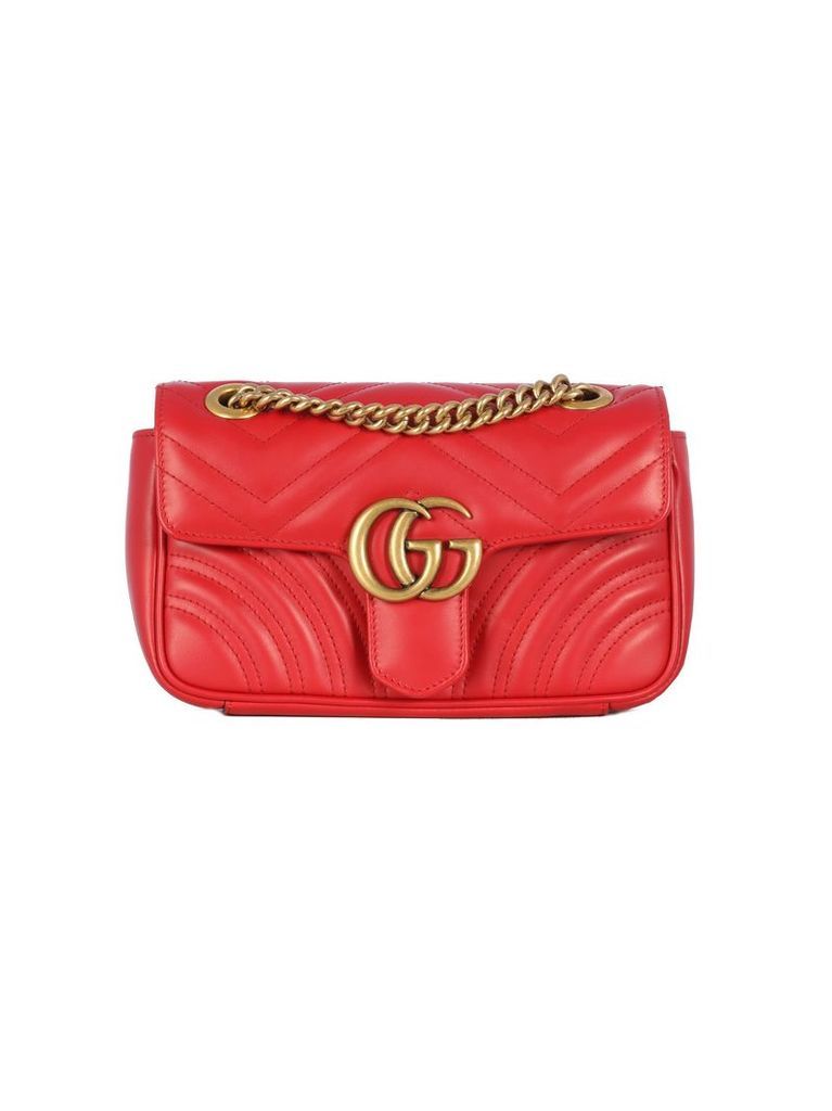 Gucci Gg Marmont Xs I: Whit Flap, Brass Logo Gg On The Flap Chain And Strap Brass