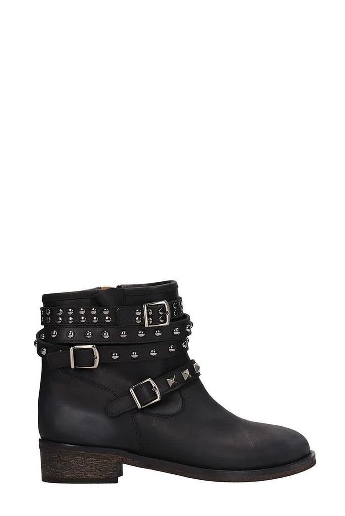 Via Roma 15 Black Leather Combact Boots
