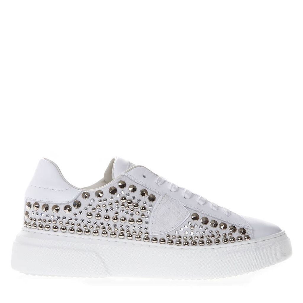 Temple White Leather Studded Sneakers