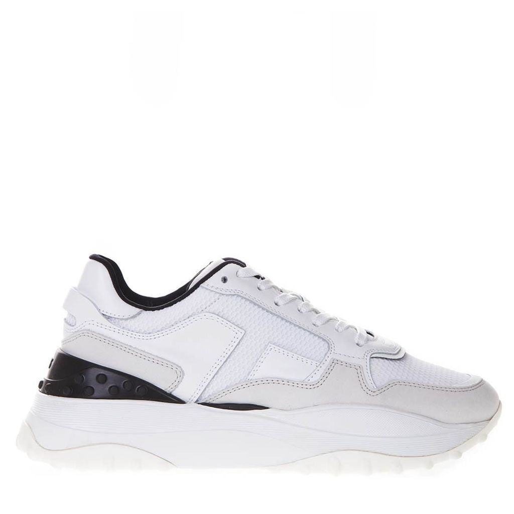Tods White And Black Sneakers In Leather And Mesh