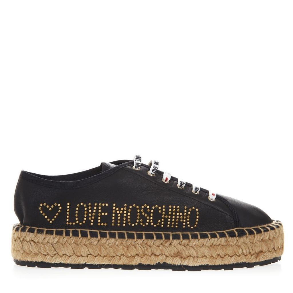 Love Moschino Black Laced Leather Espadrille With Logo