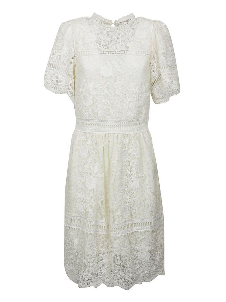 Puff Sleeved Embroidered Lace Dress