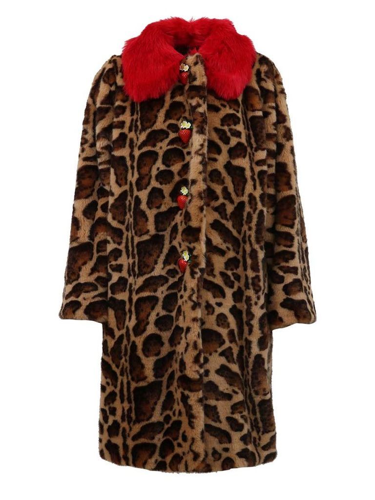 Dolce & Gabbana Animalier Coat In Faux Fur