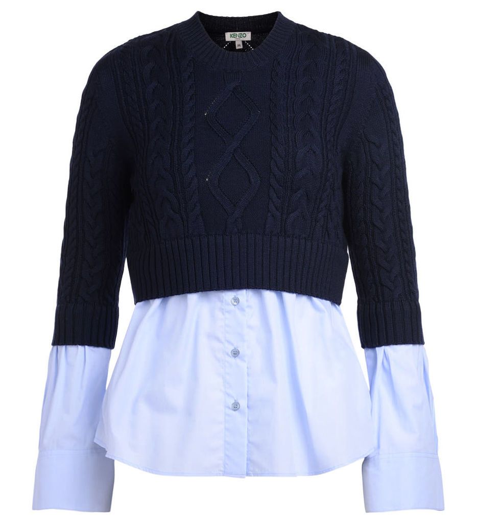 Kenzo Blue Cotton Sweater With Light-blue Shirt