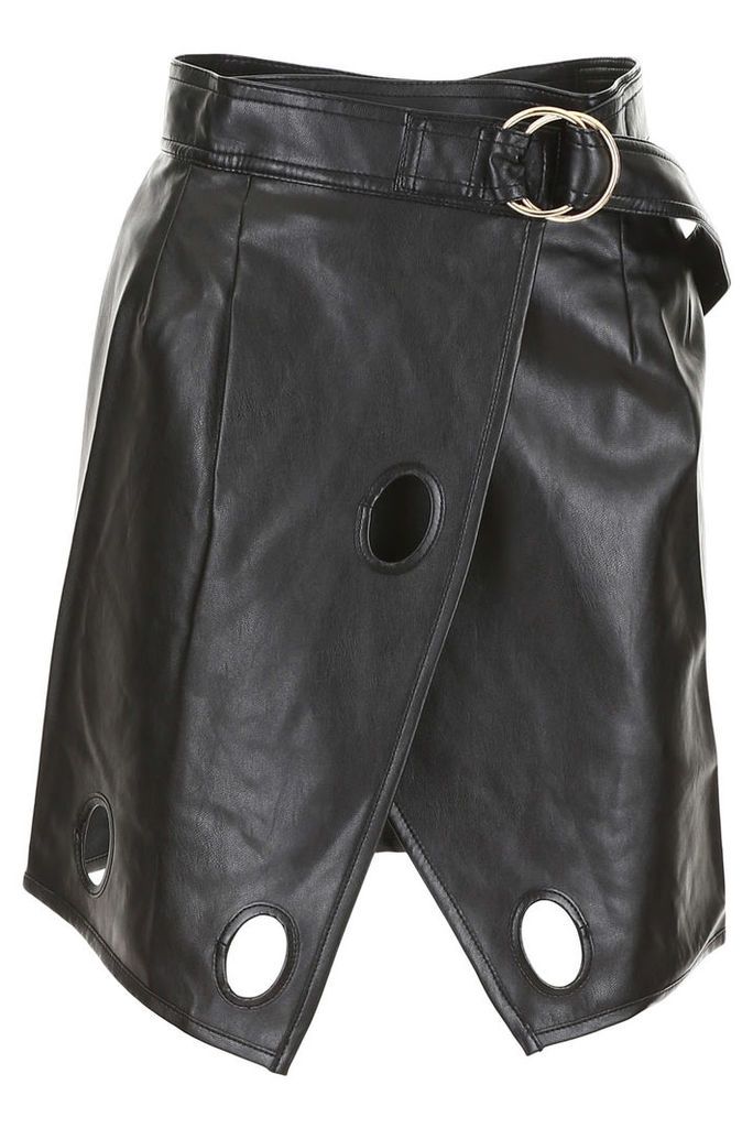 self-portrait Faux Leather Skirt With Cut-outs