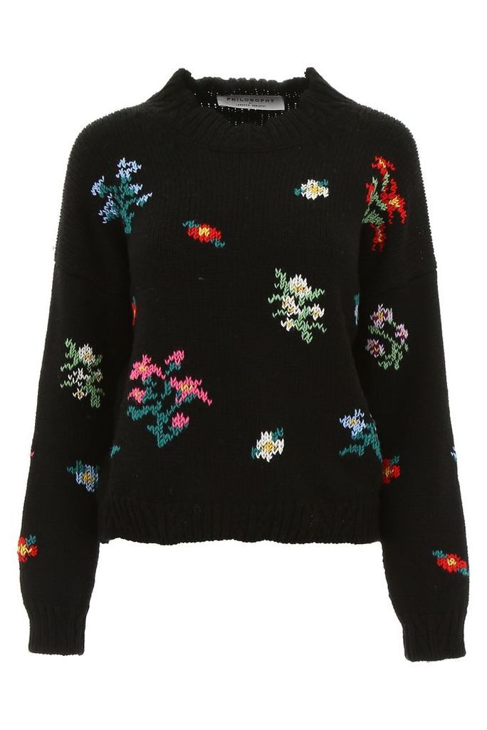 Pullover With Floral Intarsia