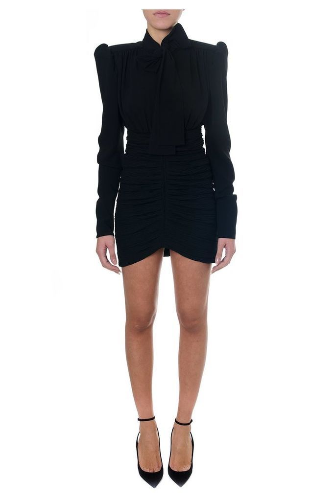 Saint Laurent Black Color Mini Dress With Lavalliere