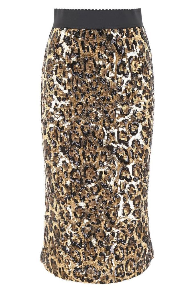 Dolce & Gabbana Leopard Print Sequins Skirt