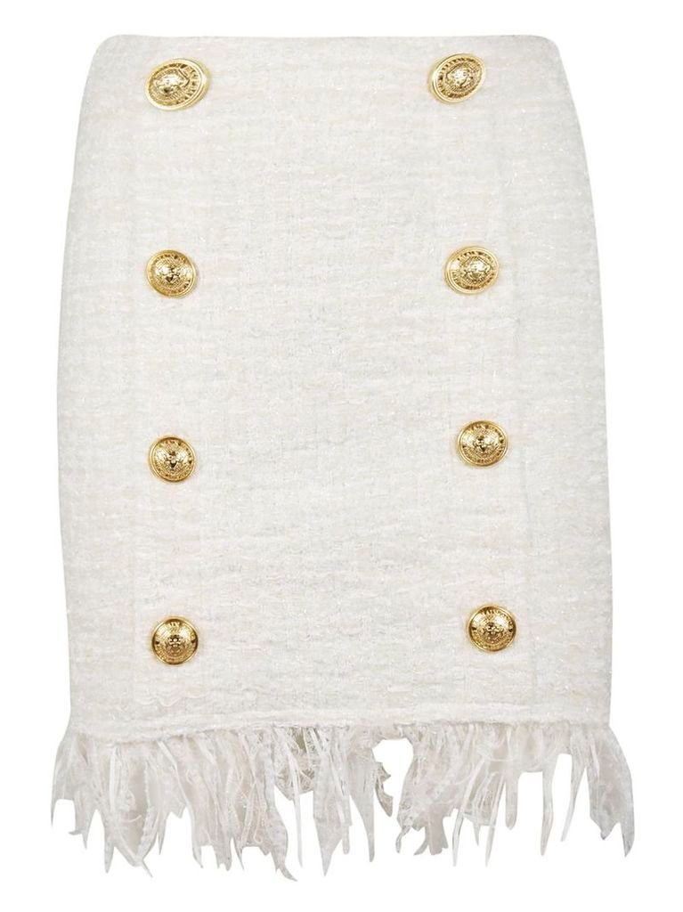 Balmain Tweed Shredded Button Skirt