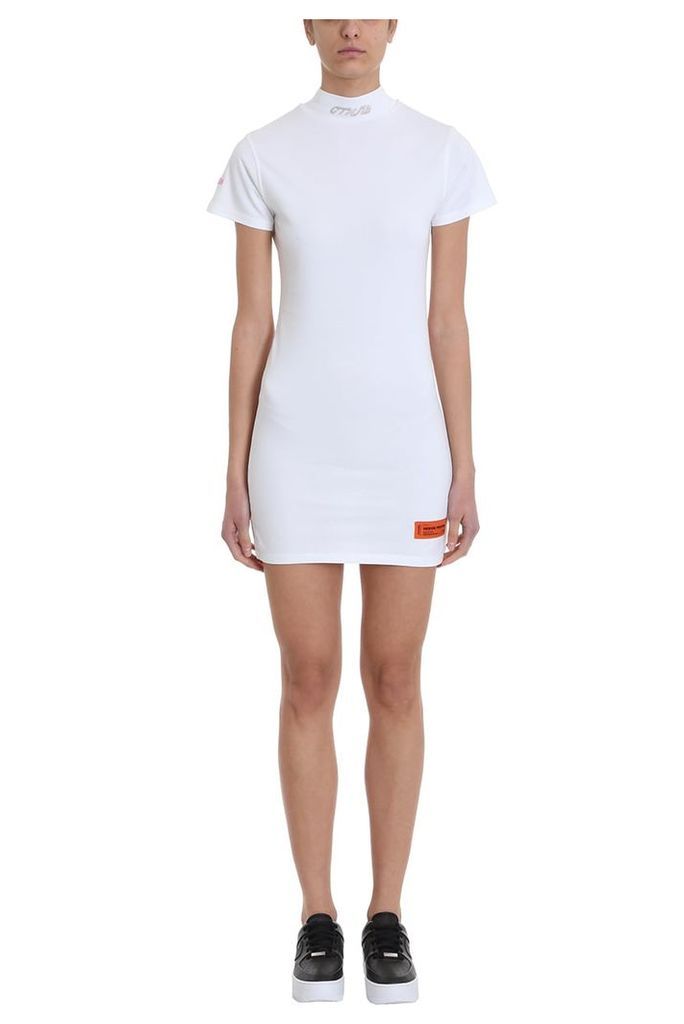 HERON PRESTON Logo-embroidered White Cotton-jersey Mini Dress