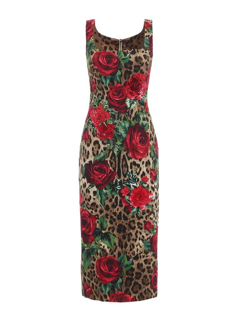 Dolce & Gabbana Leopard Rose Print Dress