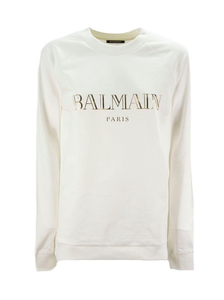 Balmain White And Gold Cotton Sweatshirt