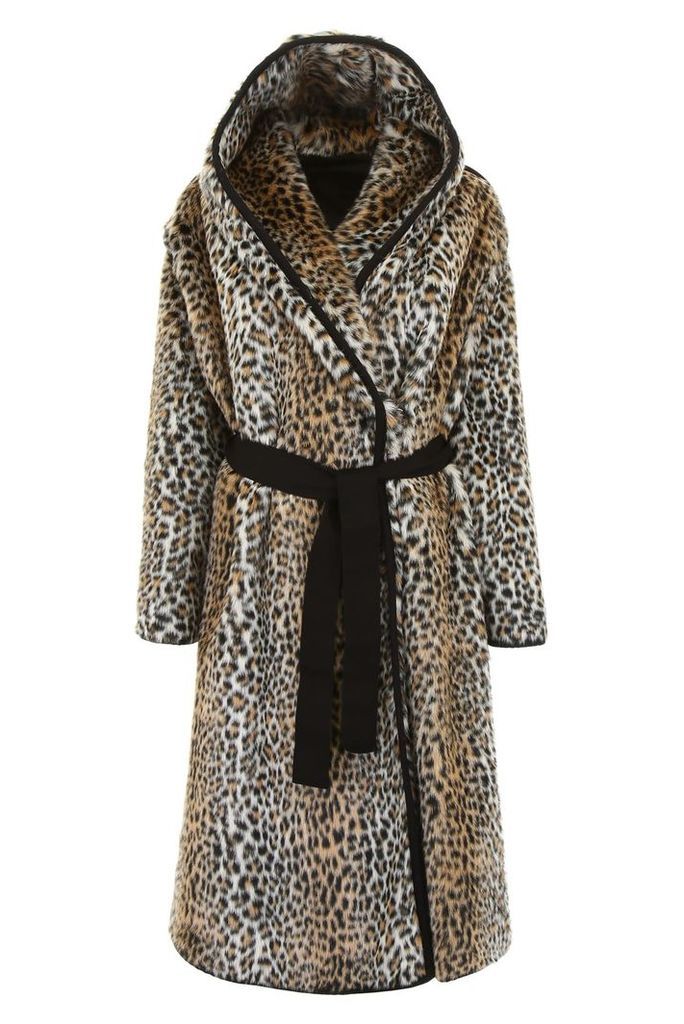 Leopard Printed Faux Fur Coat