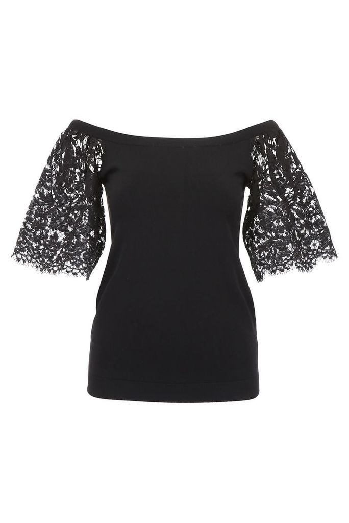 Valentino Knit Top With Lace Sleeves