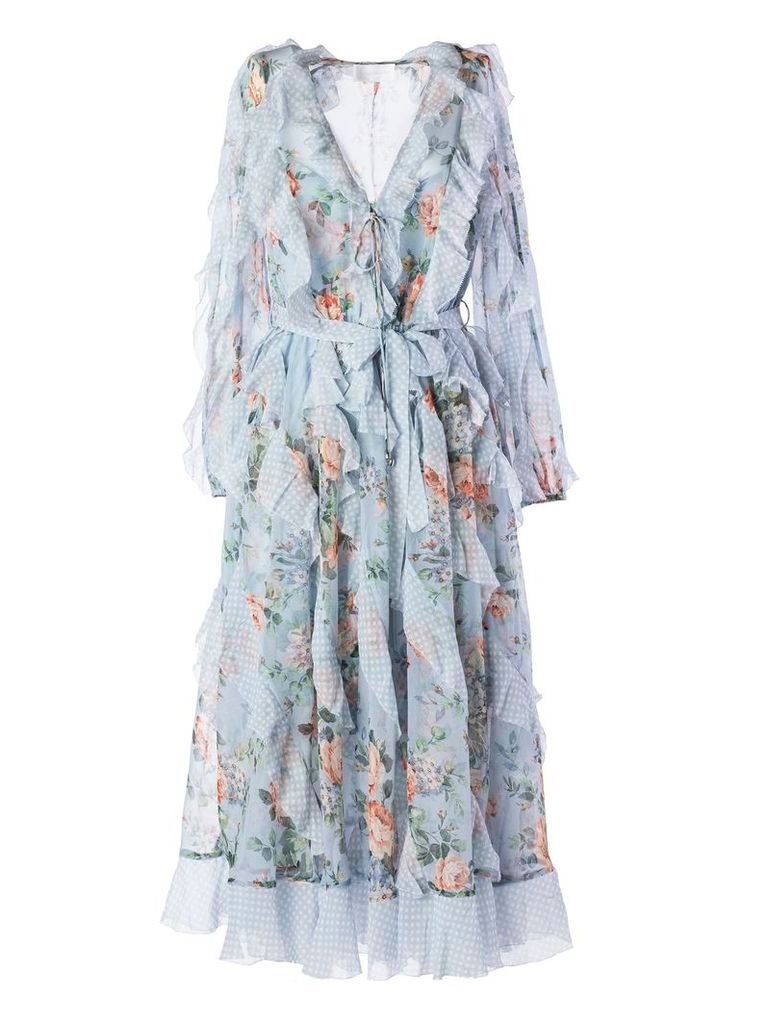 Zimmermann Floral Print Waterfall Detail Dress