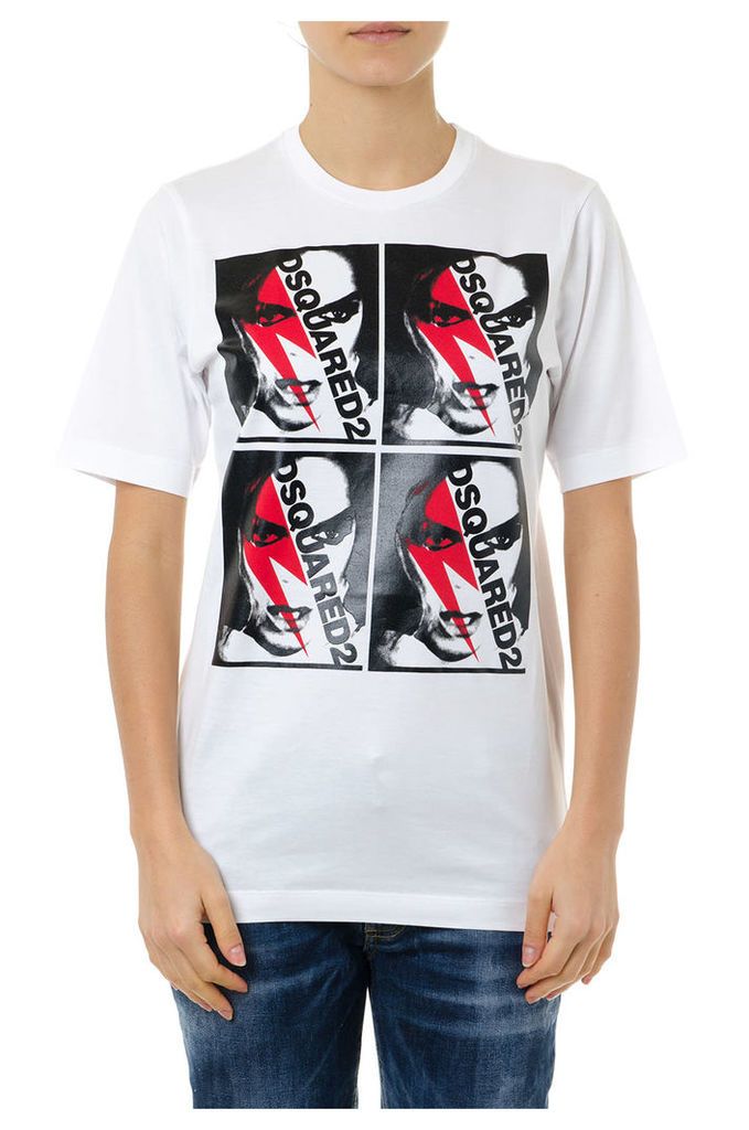 Dsquared2 Printed T Shirt In White Cotton