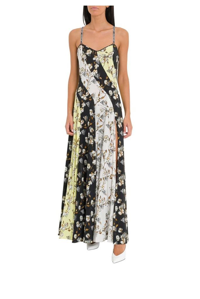 Off-White Floral Print Dress With Side Slit
