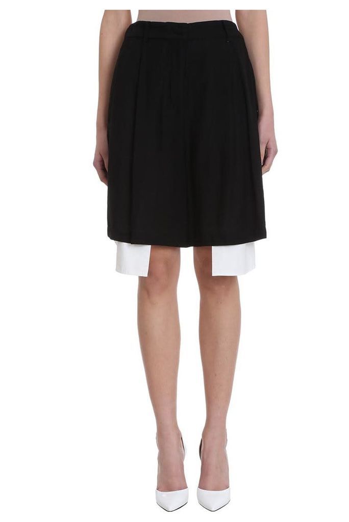 Maison Flaneur Asymmetric White Black Cotton Skirt Short