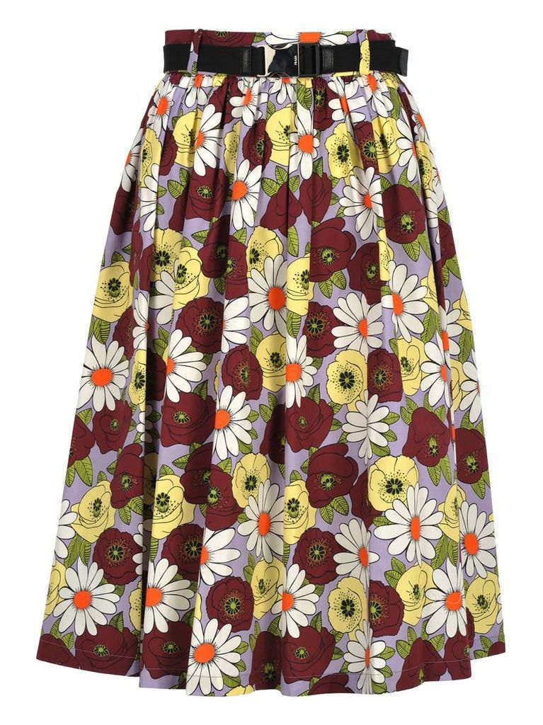 Prada Belted Floral Skirt