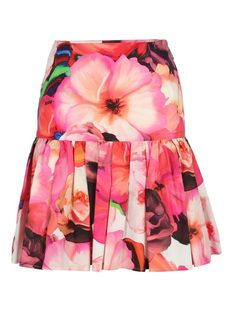 Msgm Floral Print Pleated Skirt