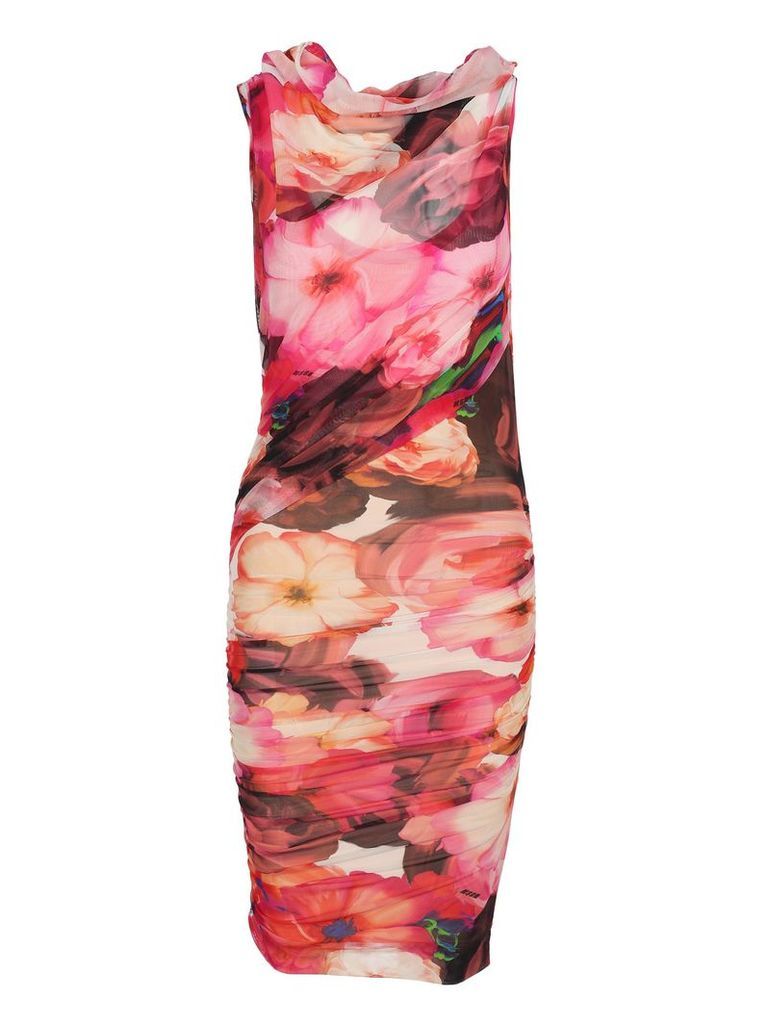 Msgm Floral Print Ruched Dress