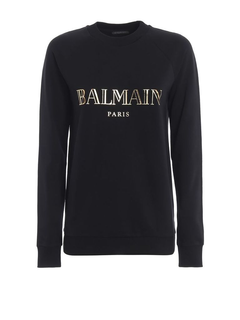 Balmain Gold-tone Balmain Logo Print Black Sweatshirt