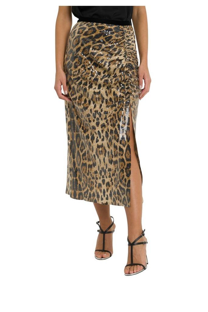 In The Mood For Love Leopard Print Sequined Skirt With Slit