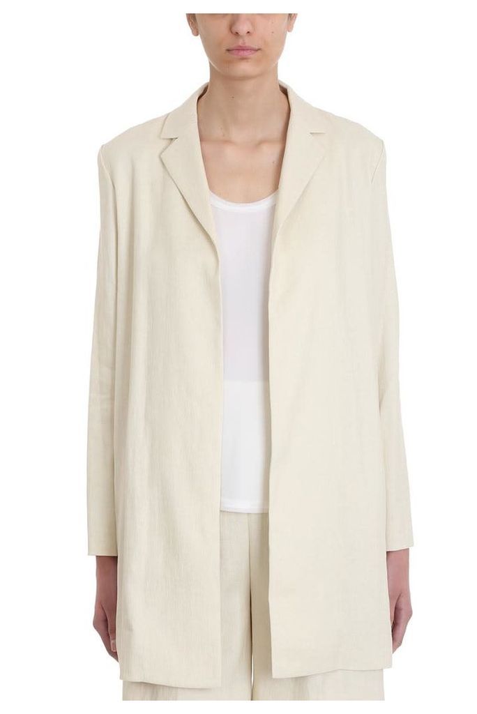 Theory Overlay Luxe Beige Linen And Cotton Blazer
