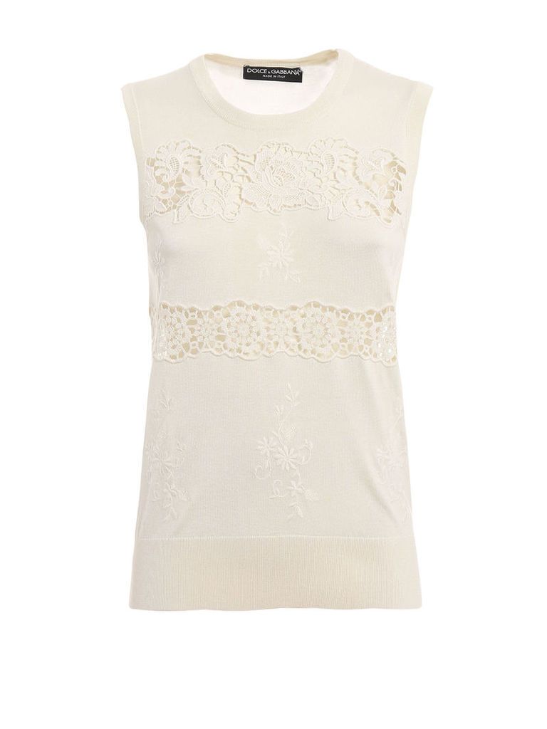 Dolce & Gabbana Lace Trimmed Knitted Top