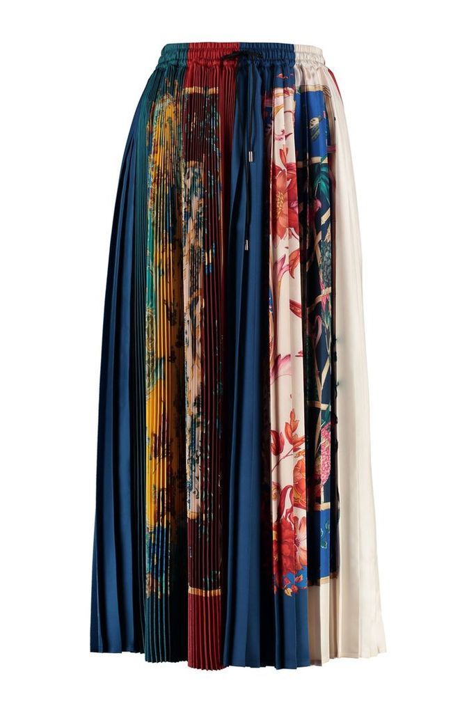 Salvatore Ferragamo Printed Silk Pleated Skirt