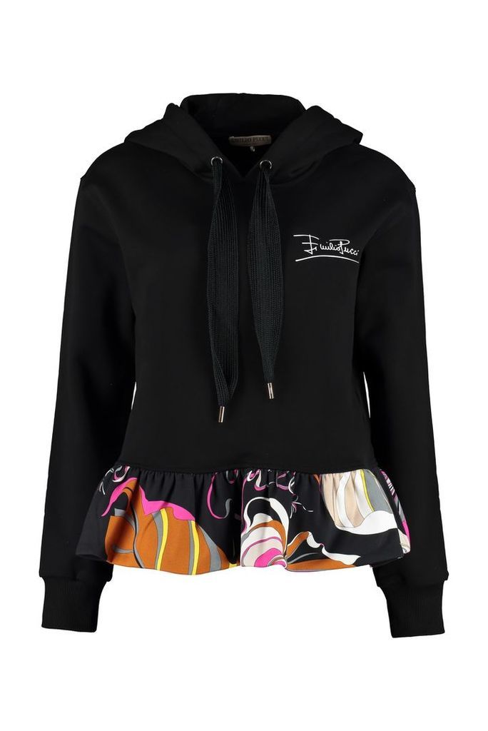 Emilio Pucci Cotton Hoodie With Printed Ruffled Hem