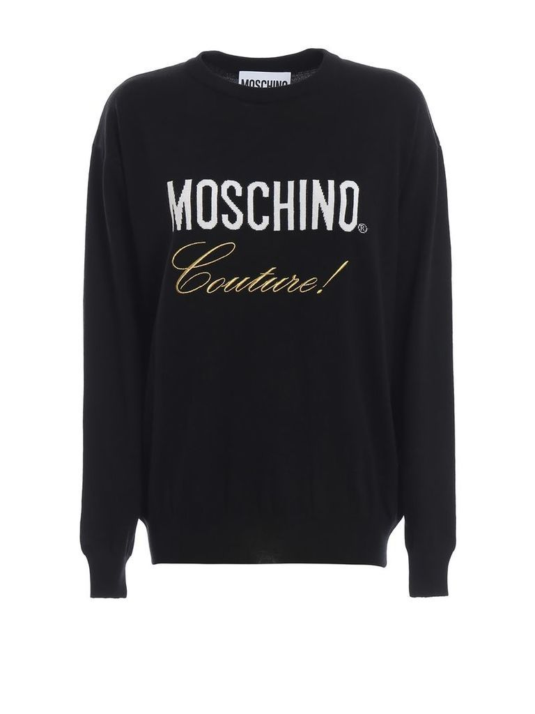 Moschino Logo Intarsia Black Wool Sweater