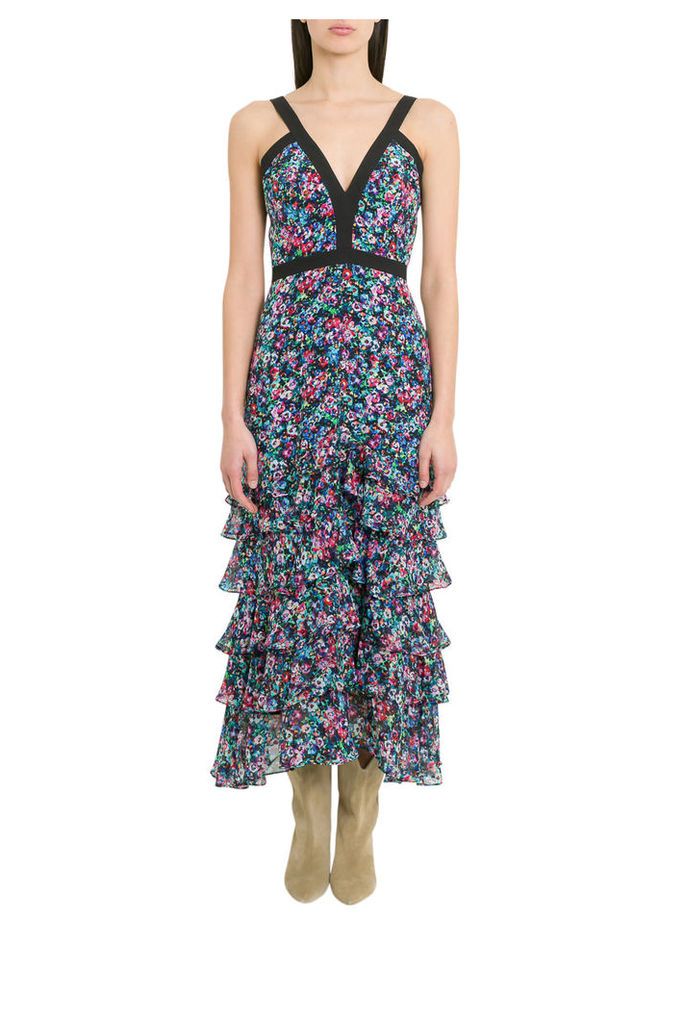 Saloni Lana Tiered Dress With Floral Motif