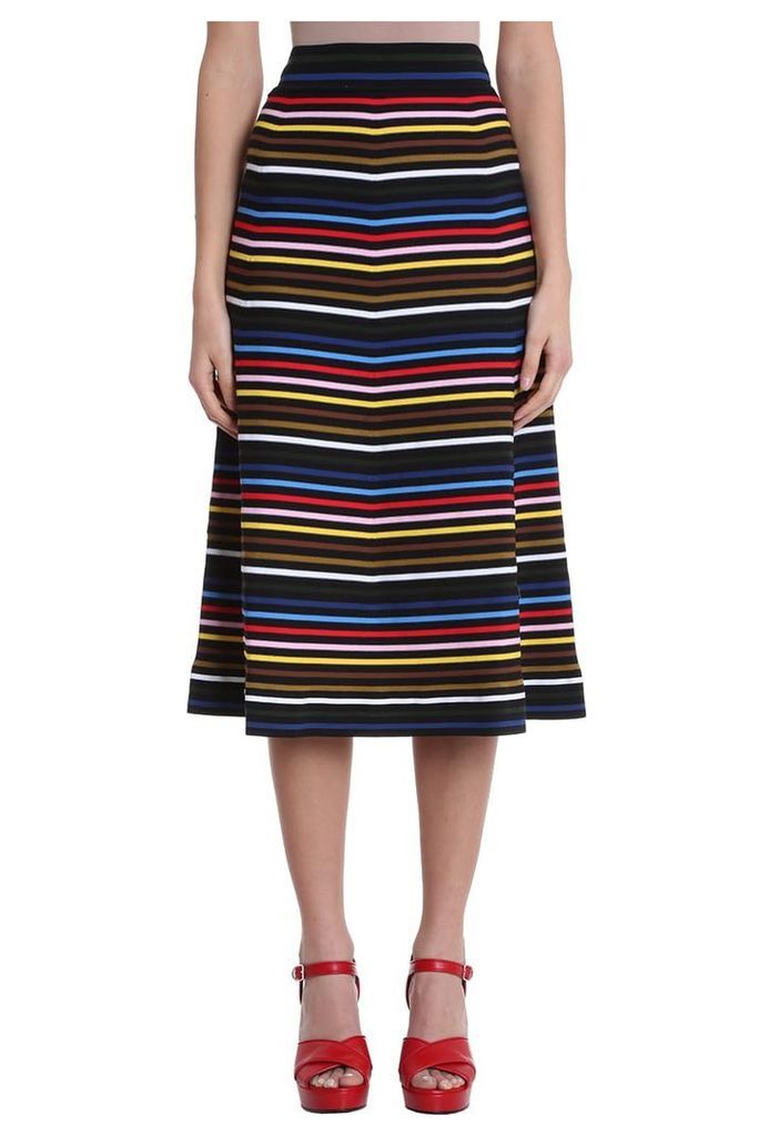 Sonia Rykiel Jupe Stripe Multicolor Cotton Midi Skirt