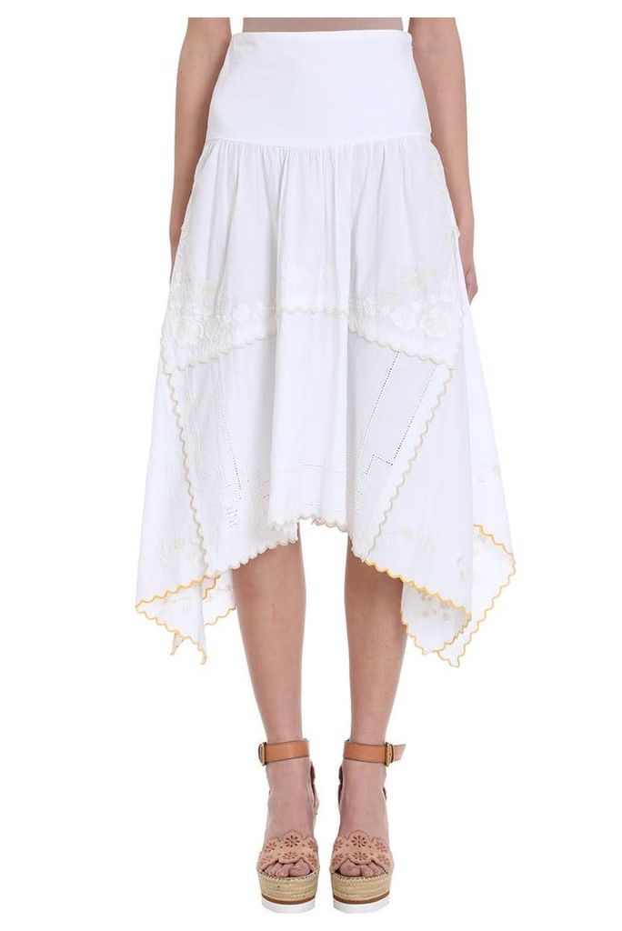 See by Chloé Asymmetric White Cotton Skirt