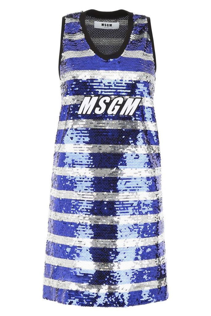 Striped Sequins Dress With Logo