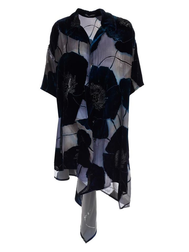 Yohji Yamamoto Floral Applique Shirt Dress