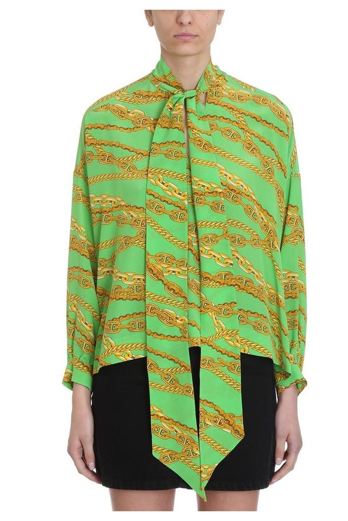 Balenciaga Bright Green Silk Chain Print Blouse
