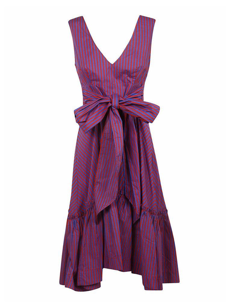Parosh Striped Print Bow Detail Dress